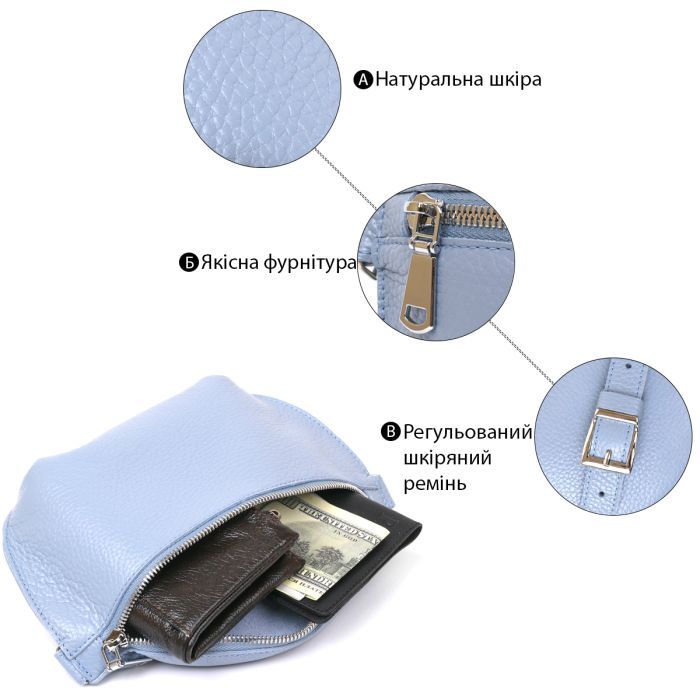 Сумка Shvigel Кожаная бананка Голубая (16374) изображение 4