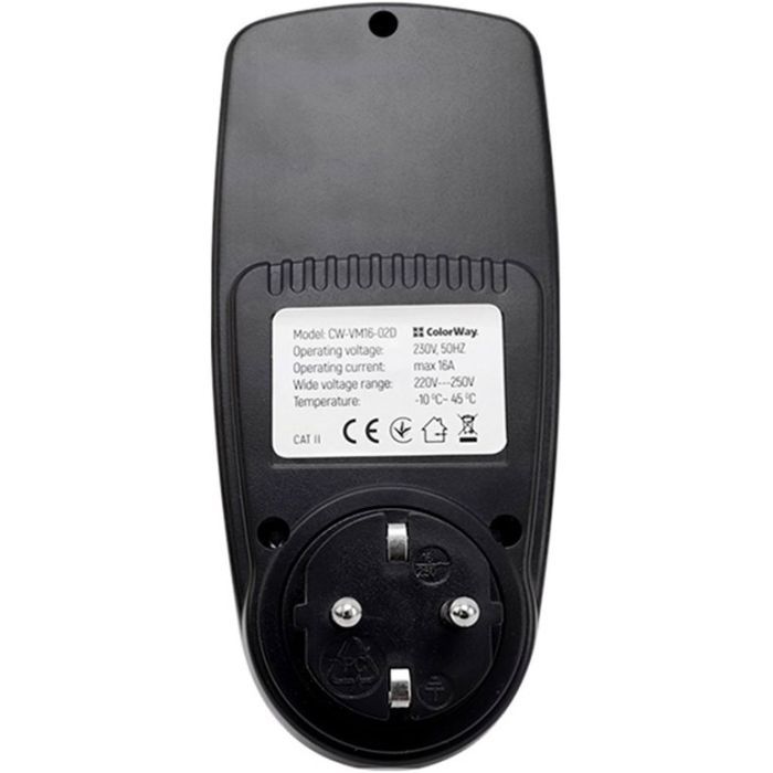 Ваттметр ColorWay цифровий 16A/3680W, black (CW-VM16-02D) изображение 5