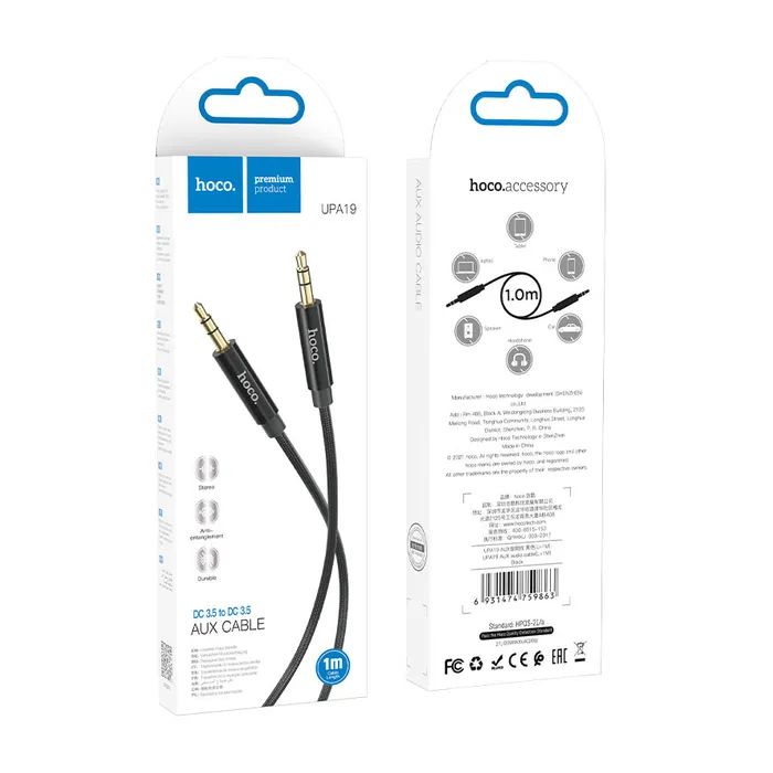 Кабель мультимедийный 3.5mm M to 3.5mm M 1.0m UPA19 AUX Black HOCO (6931474759863) изображение 3