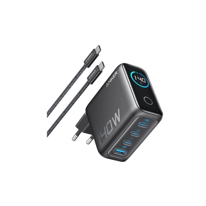 Зарядний пристрій Anker Laptop GaN 140W 3xUSB-C PD3.1 + USB-A + display + cable Black (B2697GZ1)