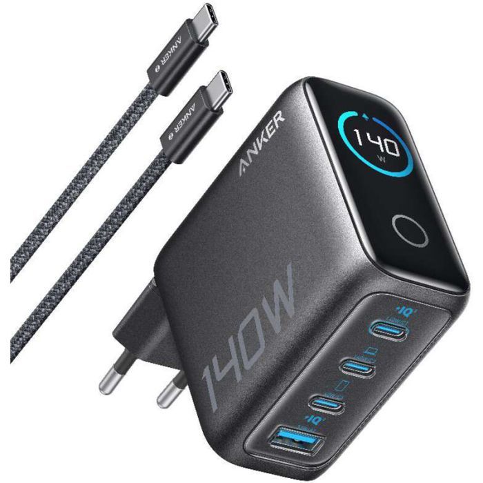 Зарядное устройство Anker Laptop GaN 140W 3xUSB-C PD3.1 + USB-A + display + cable Black (B2697GZ1)