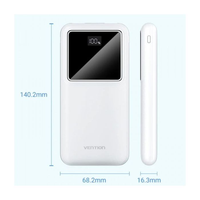 Батарея универсальная Vention 10000mAh 22.5W 3A PD, QC/3.0, LED Display, White (FHKW0) изображение 5