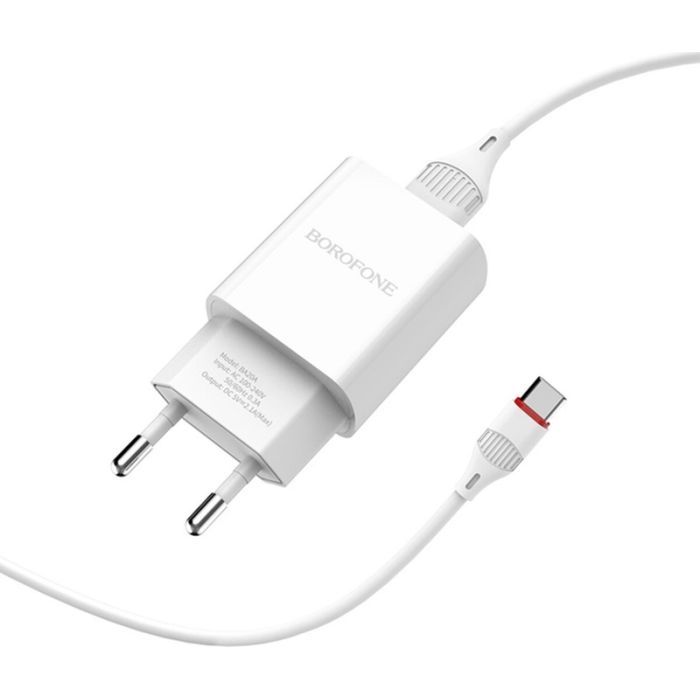 Зарядное устройство BOROFONE BA20A USB 10.5W + cable USB to USB-C white (6931474700742) изображение 4 Зарядное устройство BOROFONE BA20A USB 10.5W + cable USB to USB-C white (6931474700742) изображение 4