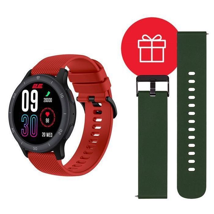 Смарт-часы 2E Motion GT2 47mm Black-red + ремінець зелений (2E-CWW21BKRD-WS)