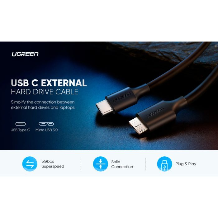Дата кабель USB-C 3.1 to Micro USB 3.0 1.0m 3A US312 black Ugreen (20103) изображение 4