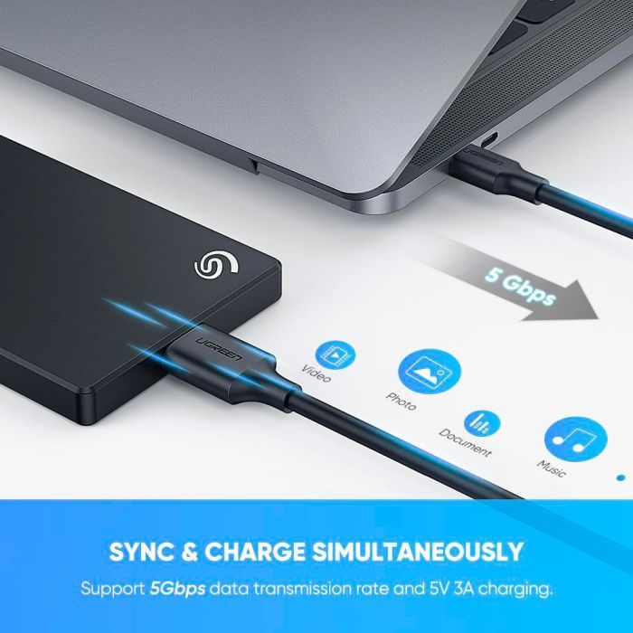 Дата кабель USB-C 3.1 to Micro USB 3.0 1.0m 3A US312 black Ugreen (20103) изображение 8