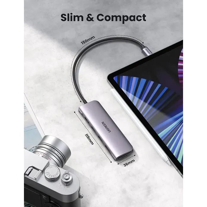 Концентратор Ugreen USB-C to 3xUSB 3.0 + HDMI + SD/TF CM195 gray (70410) зображення 3 Концентратор Ugreen USB-C to 3xUSB 3.0 + HDMI + SD/TF CM195 gray (70410) зображення 3
