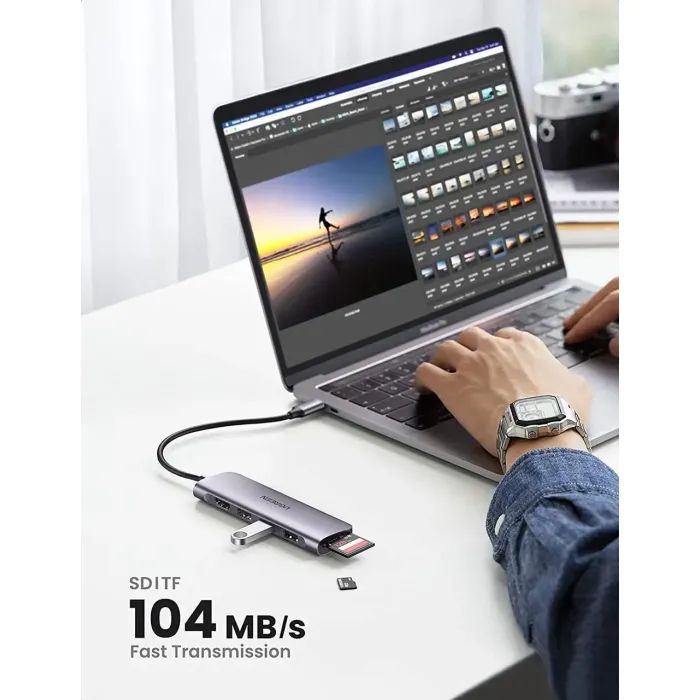 Концентратор Ugreen USB-C to 3xUSB 3.0 + HDMI + SD/TF CM195 gray (70410) зображення 4 Концентратор Ugreen USB-C to 3xUSB 3.0 + HDMI + SD/TF CM195 gray (70410) зображення 4