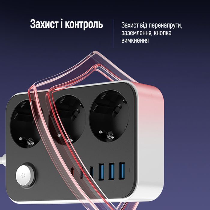 Мережевий фільтр живлення ColorWay CW-CHE36PDB, 3 розетки/ 3USB + 3TYPE-C 2M (CW-CHE36PDB) зображення 9