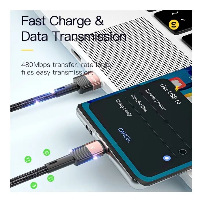 Дата кабель USB 2.0 AM to USB-C 1.0m 7A black Essager (EXCT-XC01) изображение 5