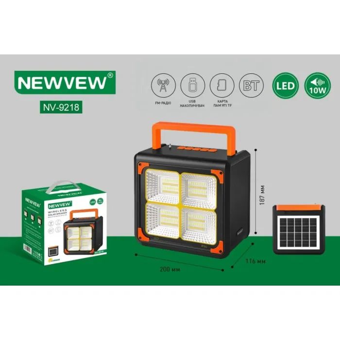 Акустическая система NEWVEW NV-9218 Solar Panel/BT/USB/TF/FM Blue (NWVW-NV-9218-BL) изображение 4