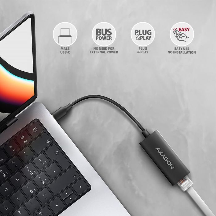 Перехідник USB-C to RJ45 Ethernet 1000Mbps black AXAGON (ADE-ARC) зображення 3