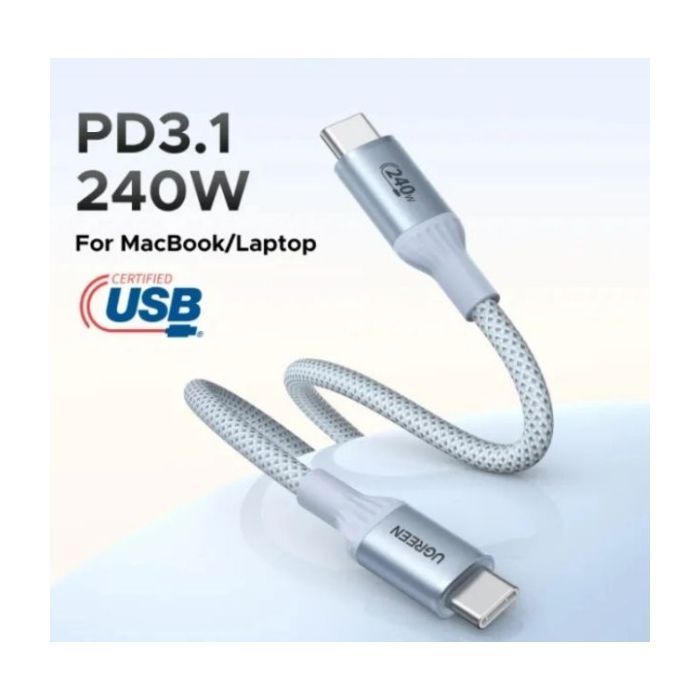 Дата кабель USB-C to USB-C 1.0m PD3.1 240W 480Mbps braided Starlight blue Ugreen (75731) зображення 4