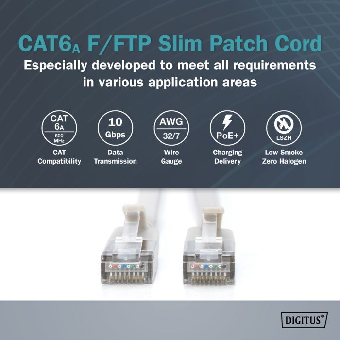 Патч-корд 0.3м, FTP, cat.6A, Sliim, AWG 32/7, Cu, LSZH, grey Digitus (DK-1632-A-003S) изображение 2
