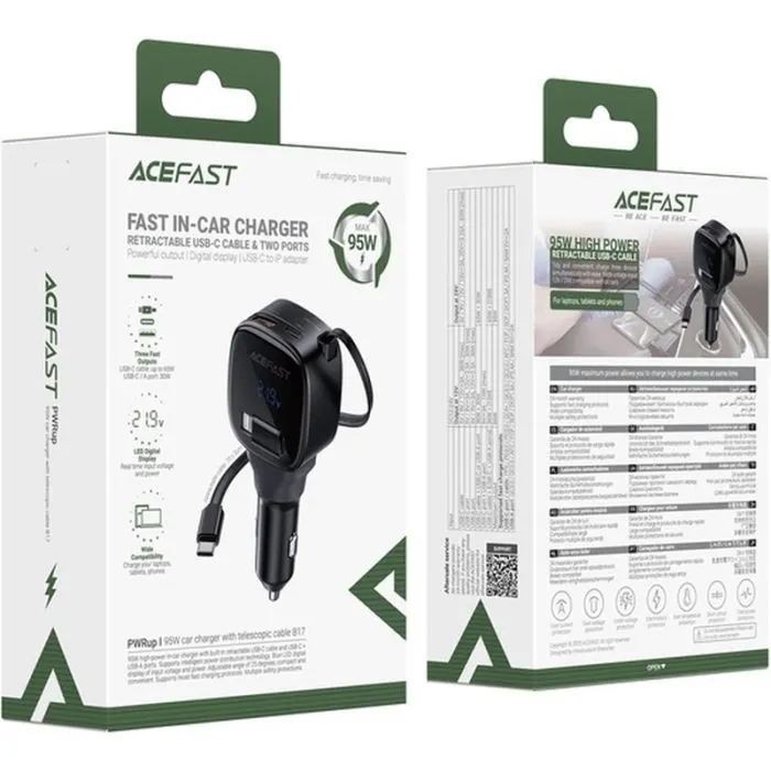 Зарядное устройство Acefast 1xUSB-C PD95W + telescopic cable USB-C black (6974316285946) изображение 5