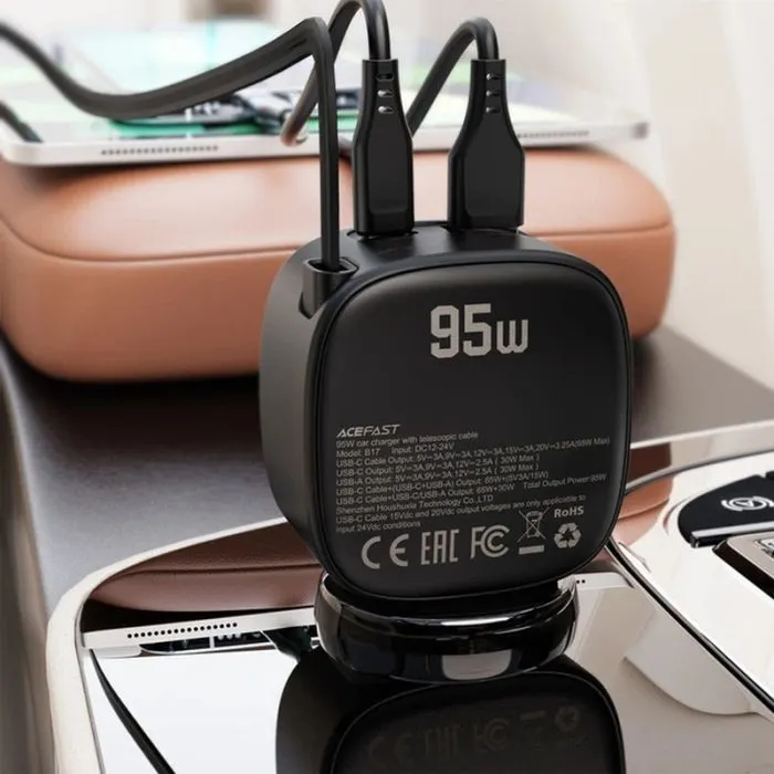 Зарядное устройство Acefast 1xUSB-C PD95W + telescopic cable USB-C black (6974316285946) изображение 7