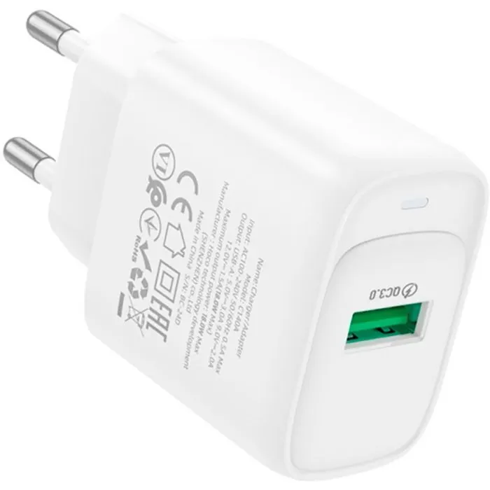 Зарядний пристрій HOCO C140A USB 18W QC3.0 white (6942007627795) зображення 2