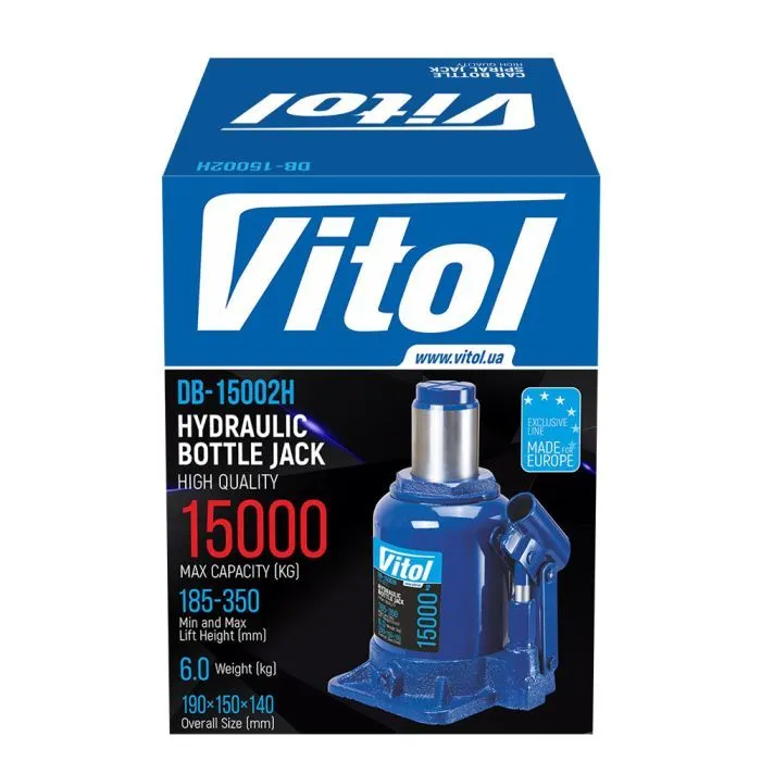 Домкрат Vitol DB-15002H/JX107S, телескопический, гидравлический, 15т, min 185мм, max 350мм (DB-15002H) изображение 6