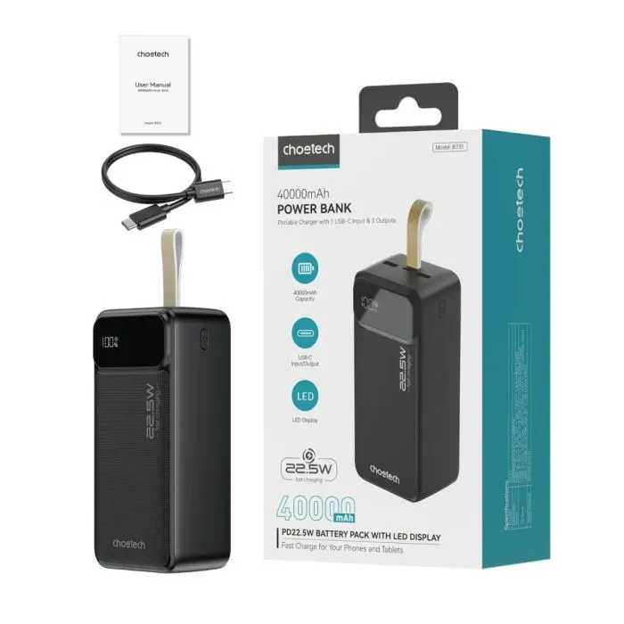 Батарея универсальная Choetech 40000mAh, PD/22.5W, QC, AFC (B731) изображение 3