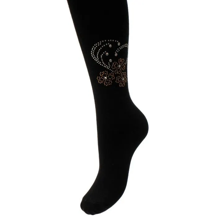 Колготки детские BNM с цветами из страз (M0C0302-1183-11G-black) изображение 3