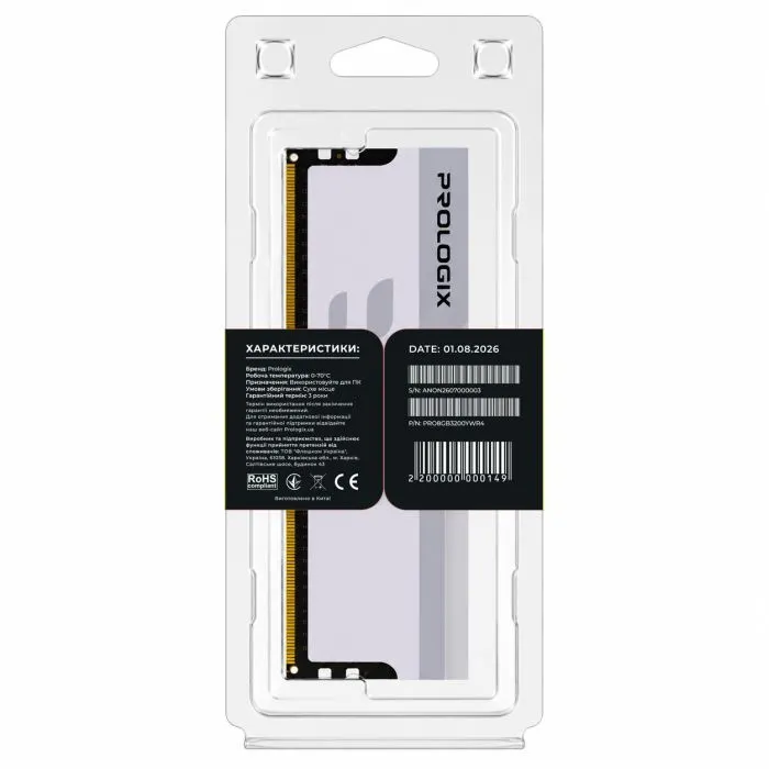 Модуль памяти для компьютера DDR4 8GB 3200 MHz Onyx White RGB Prologix (PRO8GB3200YWR4) изображение 5