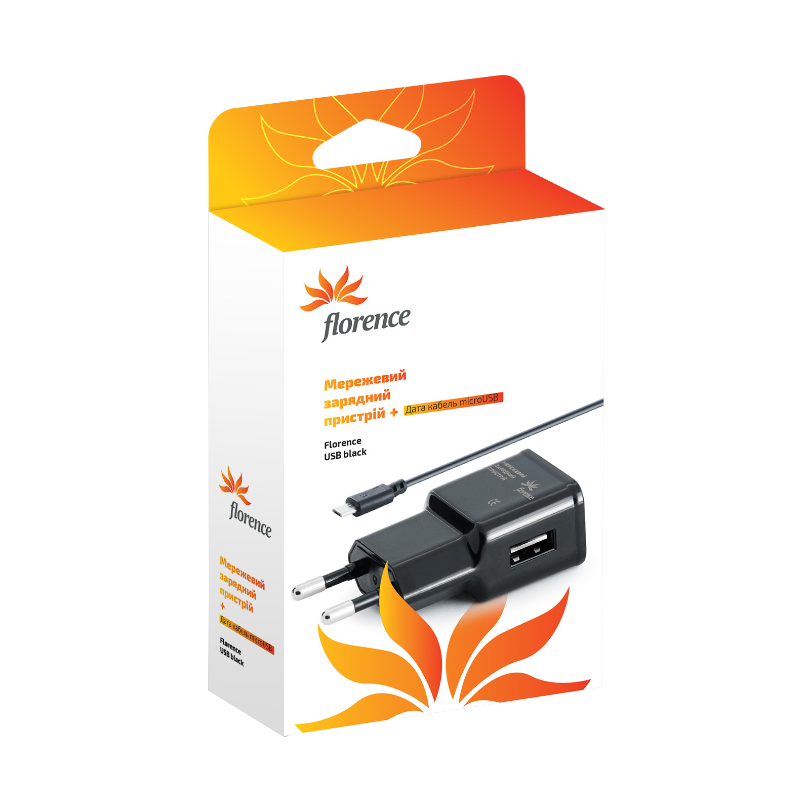 Зарядний пристрій Florence USB, 1A + cable microUSB (TC10-MU)