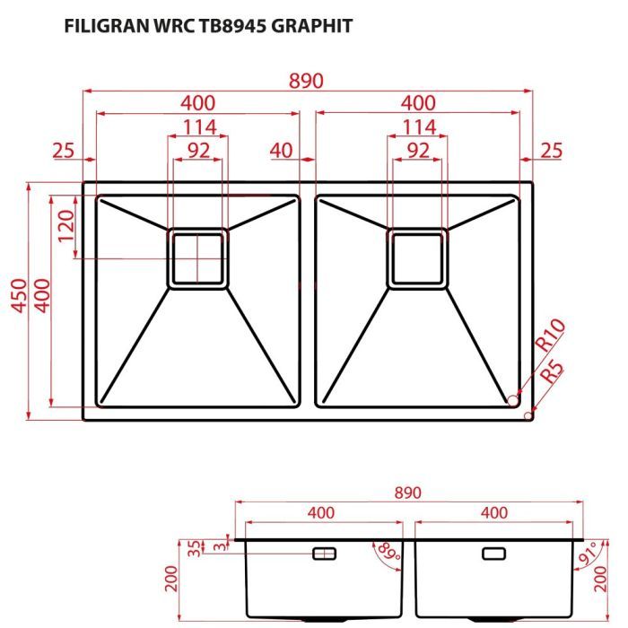 Мийка кухонна Weilor FILIGRAN WRC TB8945 GRAPHIT зображення 9