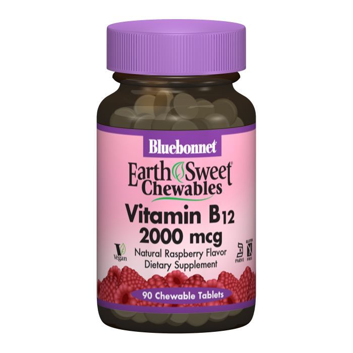 Витамин Bluebonnet Nutrition Витамин В12 2000мкг, Вкус Малины, Earth Sweet Chewables, 90 (BLB-00436)
