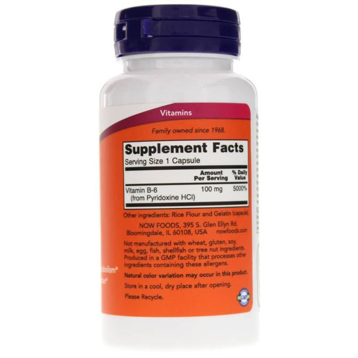 Витамин Now Foods Витамин В6 (Пиридоксин), Vitamin B6, 100 мг, 100 капсул (NF0456) изображение 2