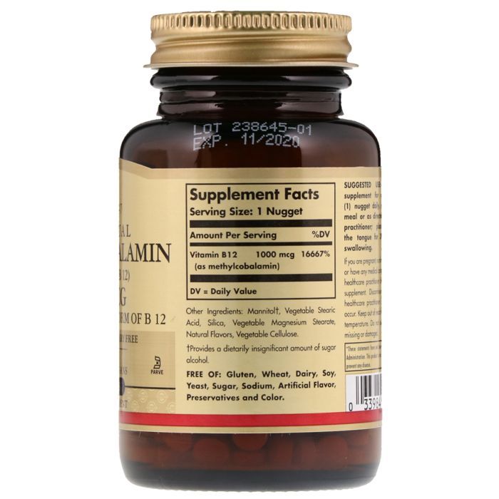 Витамин Solgar Вітамін В12 (Метилкобаламін), Sublingual Vitamin B12, 1000 м (SOL-01951) изображение 2