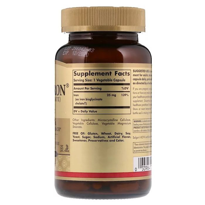 Минералы Solgar Хелатне Залізо, 25 мг, Gentle Iron, 180 рослиннихапсул (SOL-01250) изображение 2