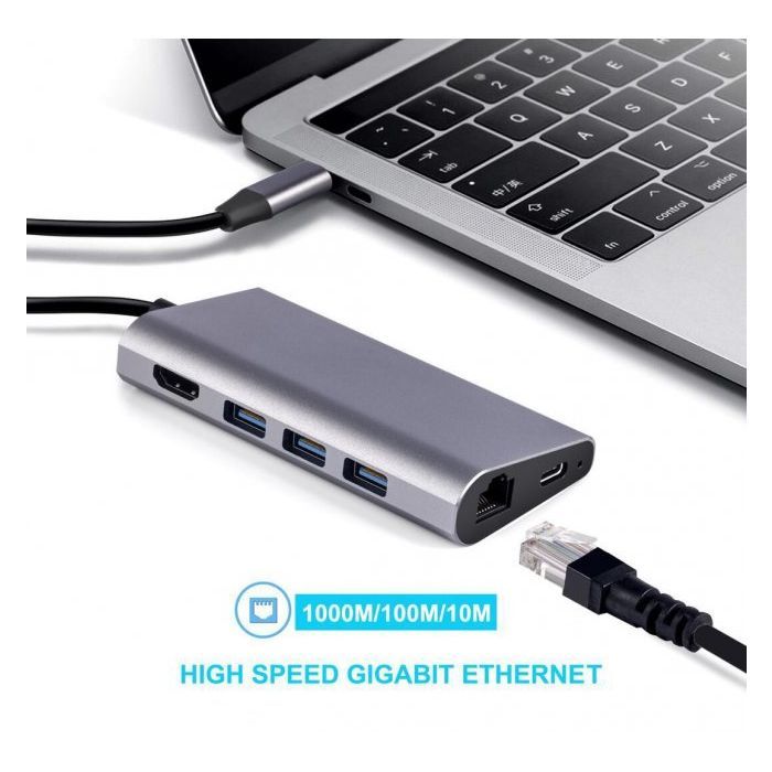 Концентратор Dynamode USB3.1 Type-C to HDMI, 3хUSB3.0, RJ45, USB Type-C Female, SD (Dock-USB-TypeC-HDMI-USB3.0-RJ45) зображення 2