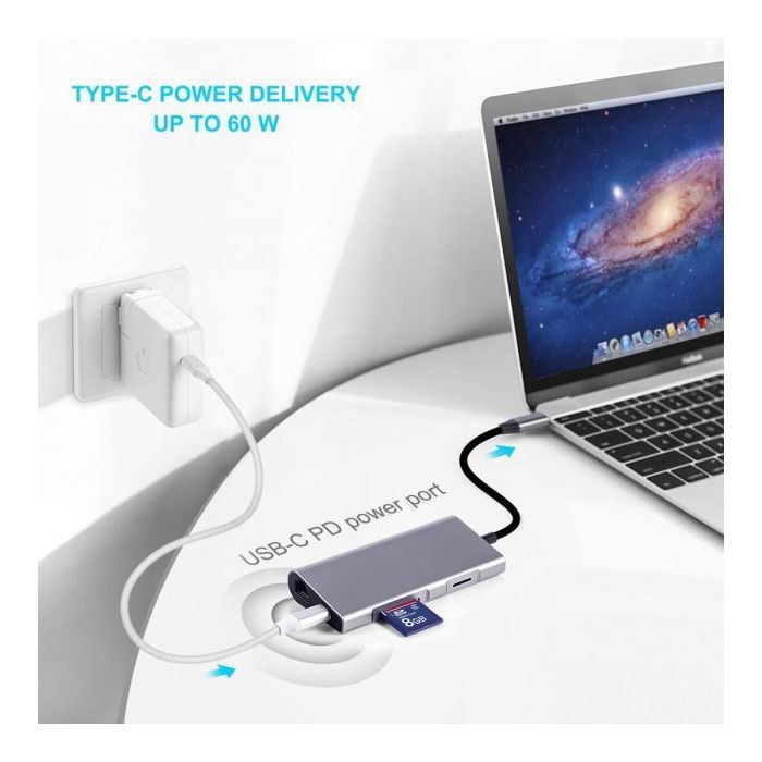 Концентратор Dynamode USB3.1 Type-C to HDMI, 3хUSB3.0, RJ45, USB Type-C Female, SD (Dock-USB-TypeC-HDMI-USB3.0-RJ45) зображення 3