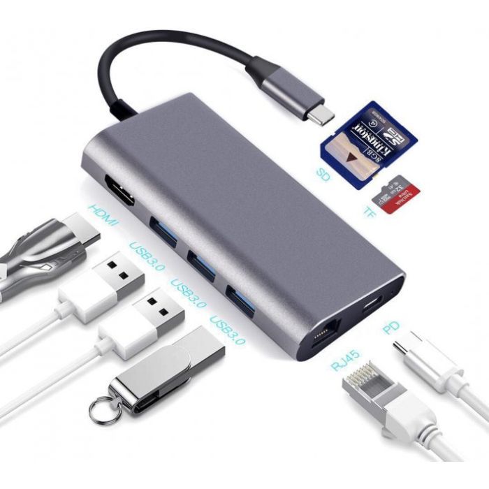 Концентратор Dynamode USB3.1 Type-C to HDMI, 3хUSB3.0, RJ45, USB Type-C Female, SD (Dock-USB-TypeC-HDMI-USB3.0-RJ45) зображення 4