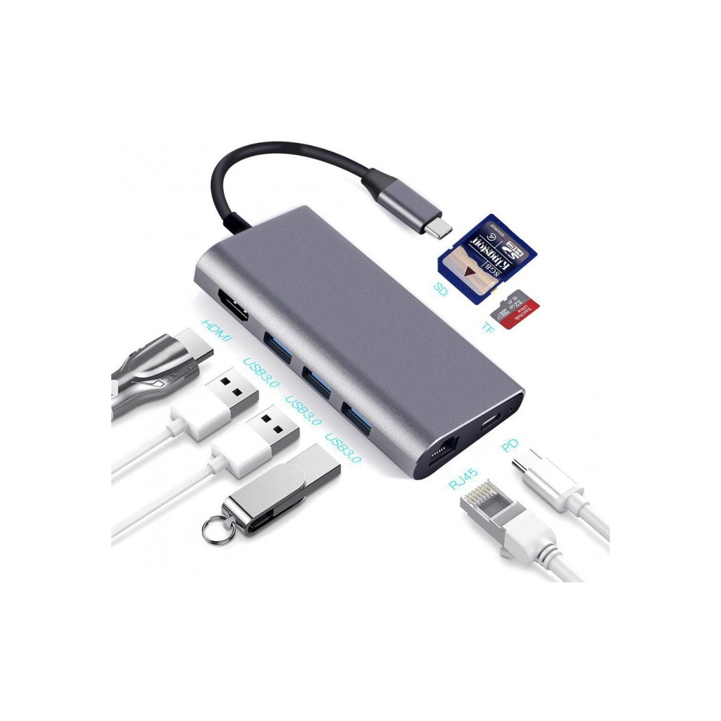 Концентратор Dynamode USB3.1 Type-C to HDMI, 3хUSB3.0, RJ45, USB Type-C Female, SD (Dock-USB-TypeC-HDMI-USB3.0-RJ45) зображення 4
