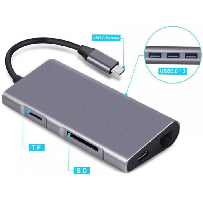 Концентратор Dynamode USB3.1 Type-C to HDMI, 3хUSB3.0, RJ45, USB Type-C Female, SD (Dock-USB-TypeC-HDMI-USB3.0-RJ45) зображення 6