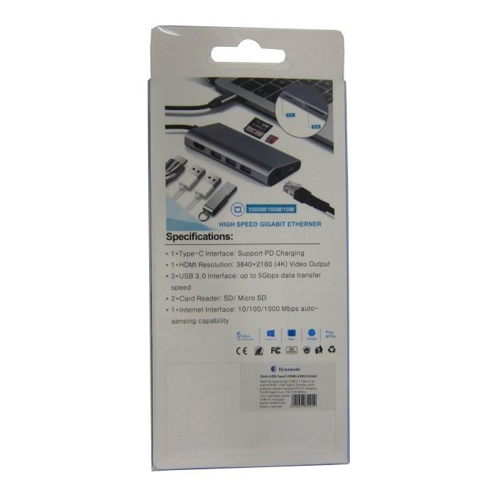 Концентратор Dynamode USB3.1 Type-C to HDMI, 3хUSB3.0, RJ45, USB Type-C Female, SD (Dock-USB-TypeC-HDMI-USB3.0-RJ45) зображення 8