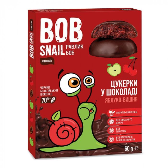 Конфета Bob Snail Улитка Боб яблочно-вишневый в черном шоколаде 60 г (4820219341338)