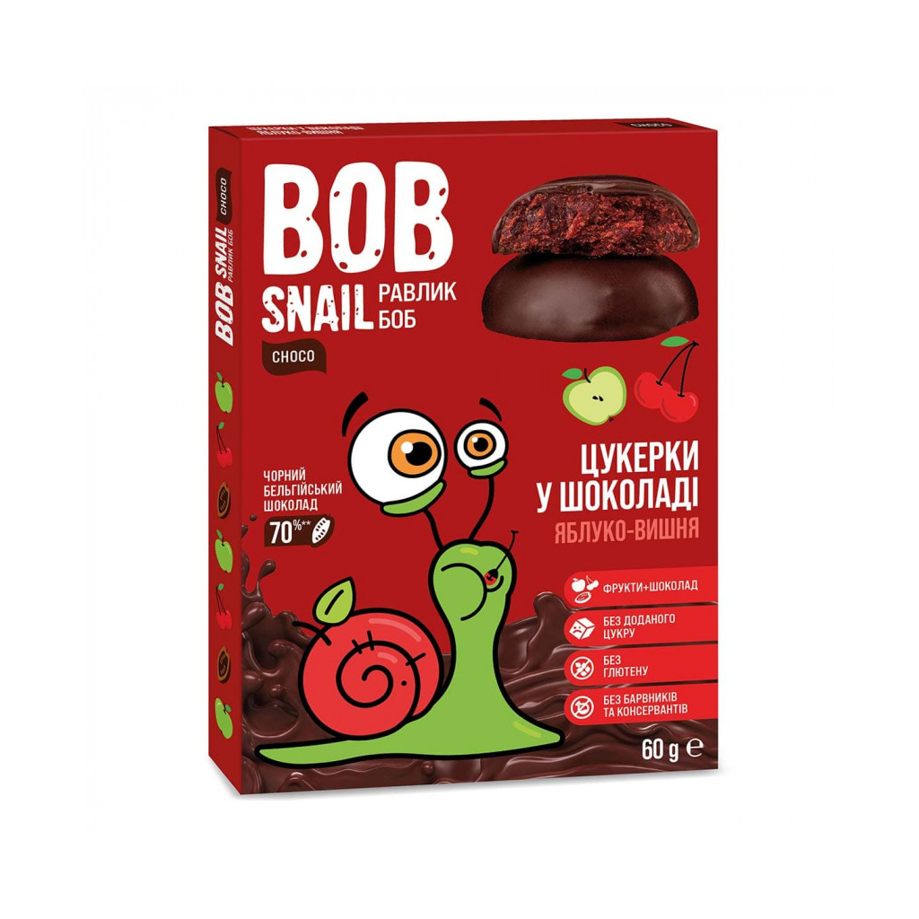 Конфета Bob Snail Улитка Боб яблочно-вишневый в черном шоколаде 60 г (4820219341338)