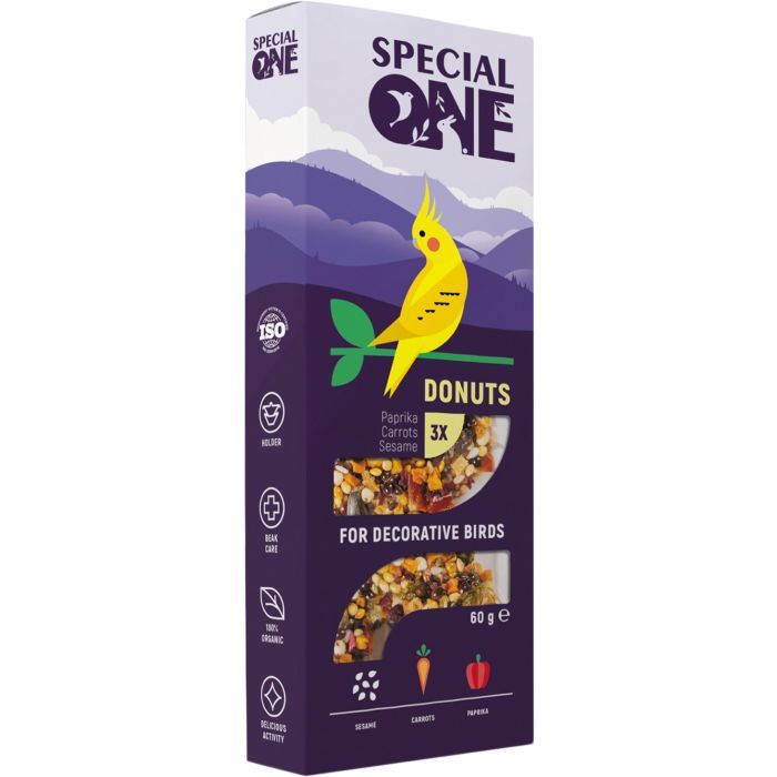 Витамины для птиц Special One Пончики "Паприка, морковь, кунжут" 60 г (4823082425174)