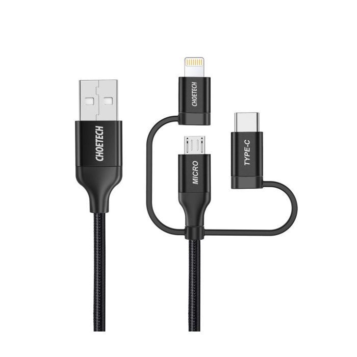 Дата кабель USB 2.0 AM to Lightning + Micro 5P + USB-C 1.2m MFI Choetech (IP0030-BK) зображення 2