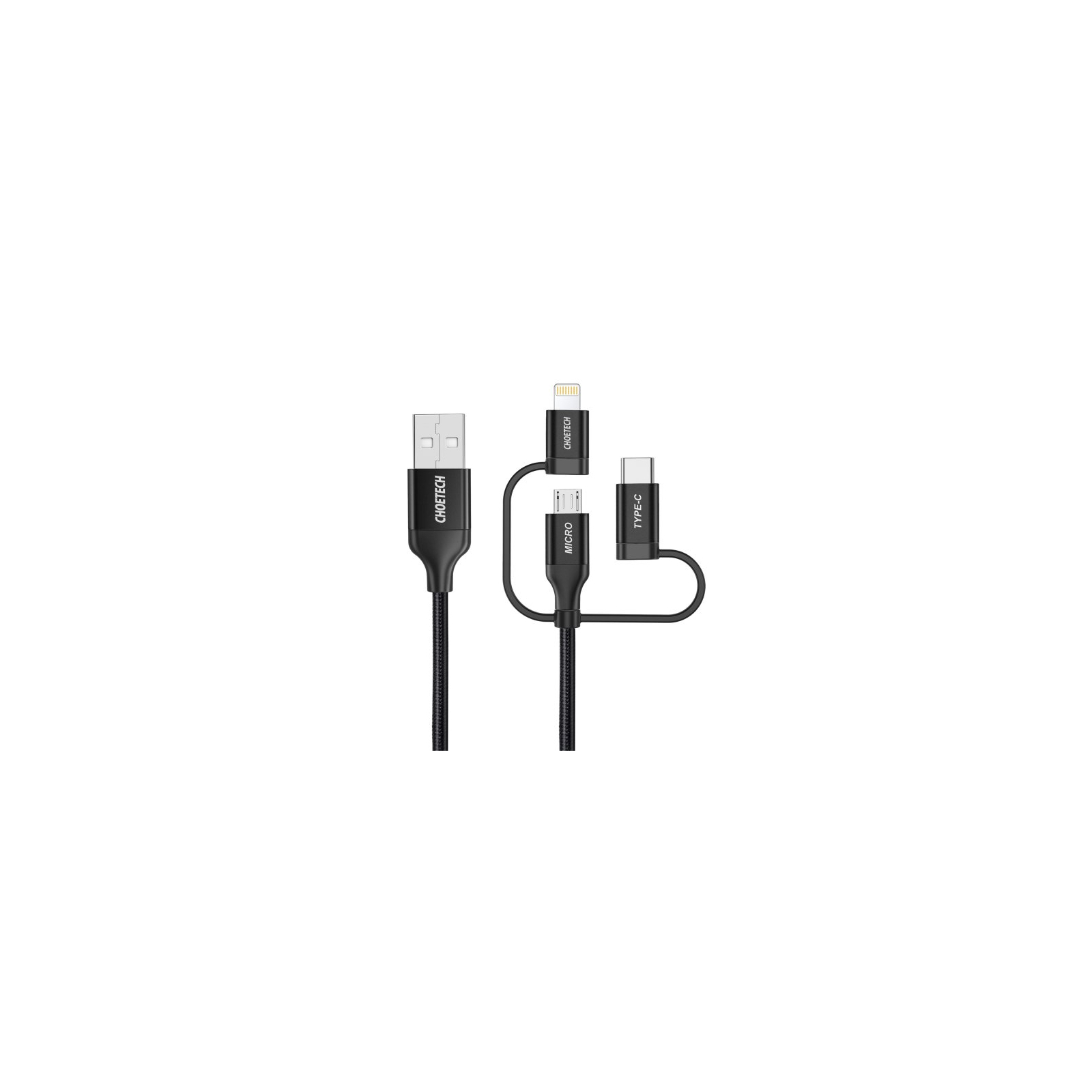 Дата кабель USB 2.0 AM to Lightning + Micro 5P + Type-C 1.2m MFI Choetech (IP0030-BK) зображення 2