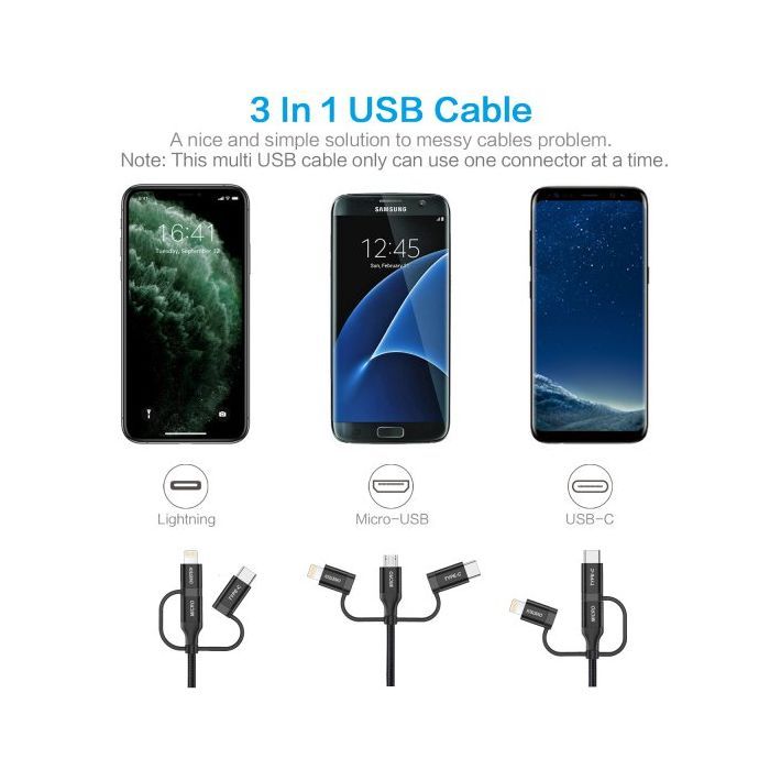 Дата кабель USB 2.0 AM to Lightning + Micro 5P + USB-C 1.2m MFI Choetech (IP0030-BK) зображення 5