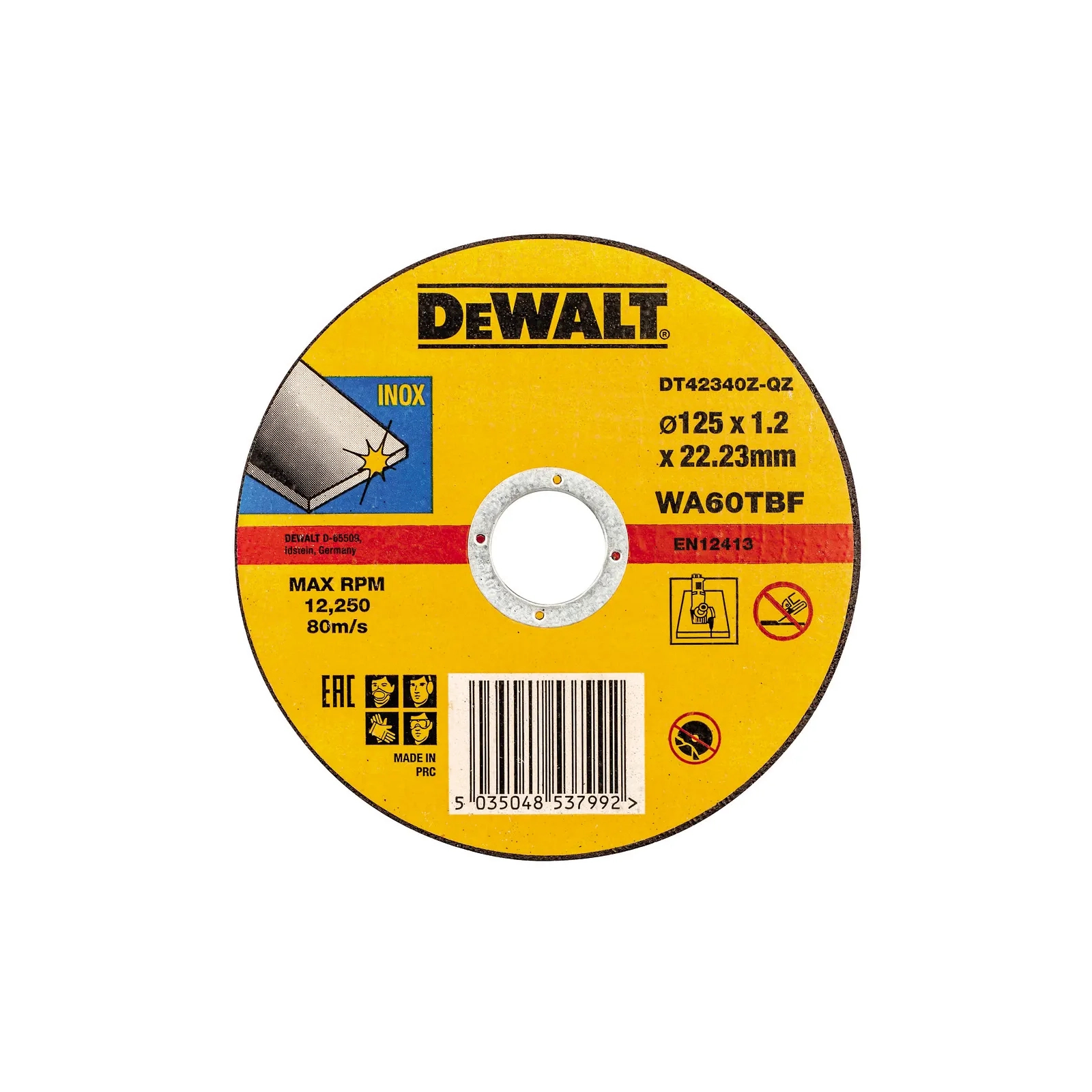 Круг отрезной DeWALT INOX, нержавеющая сталь/листовой металл, 125х1.2х22.23 мм (DT42340Z)
