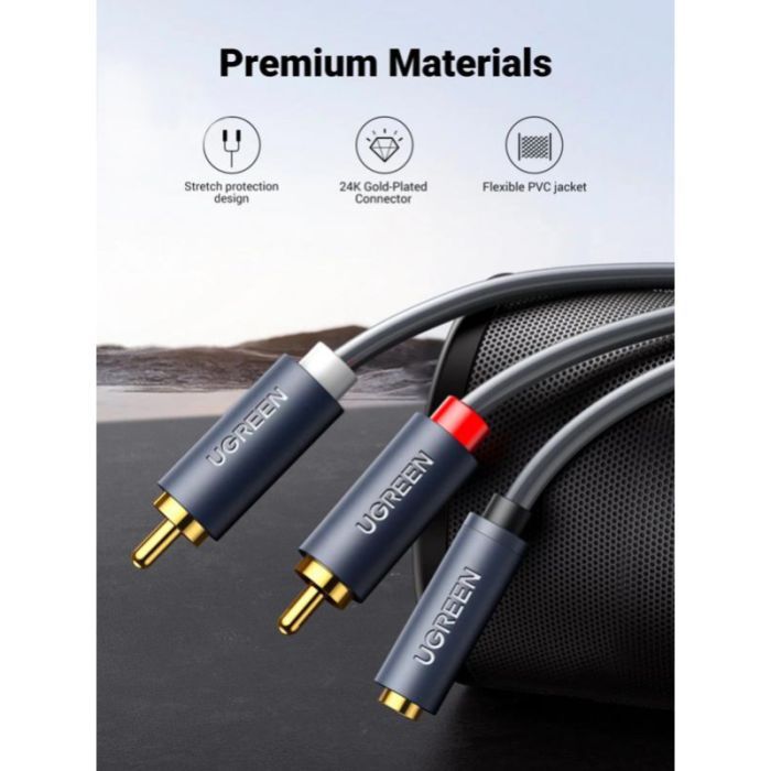 Кабель мультимедийный AUX 3.5mm TRS to RCAx2 M/M 1.0m AV102 Grey Ugreen (10588) изображение 2