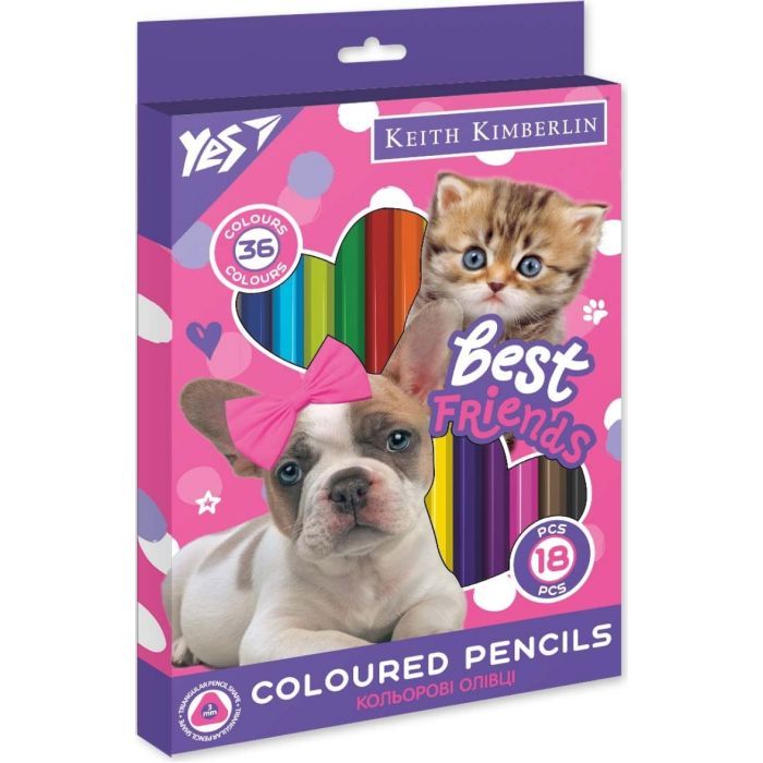 Карандаши цветные Yes Keith Kimberlin двухсторонние 18 шт. 36 цветов (290690)
