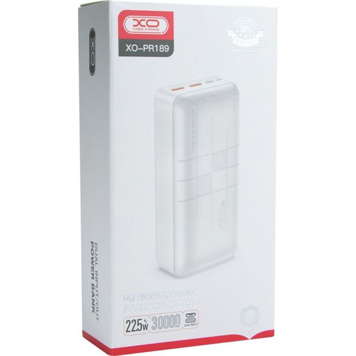 Батарея універсальна XO 30000mAh, PD/20W, QC3.0/22.5W, Input(Type-C,MicroUSB), Output(2*USB,Type-C), White (XO-PR189W / 29188) зображення 4