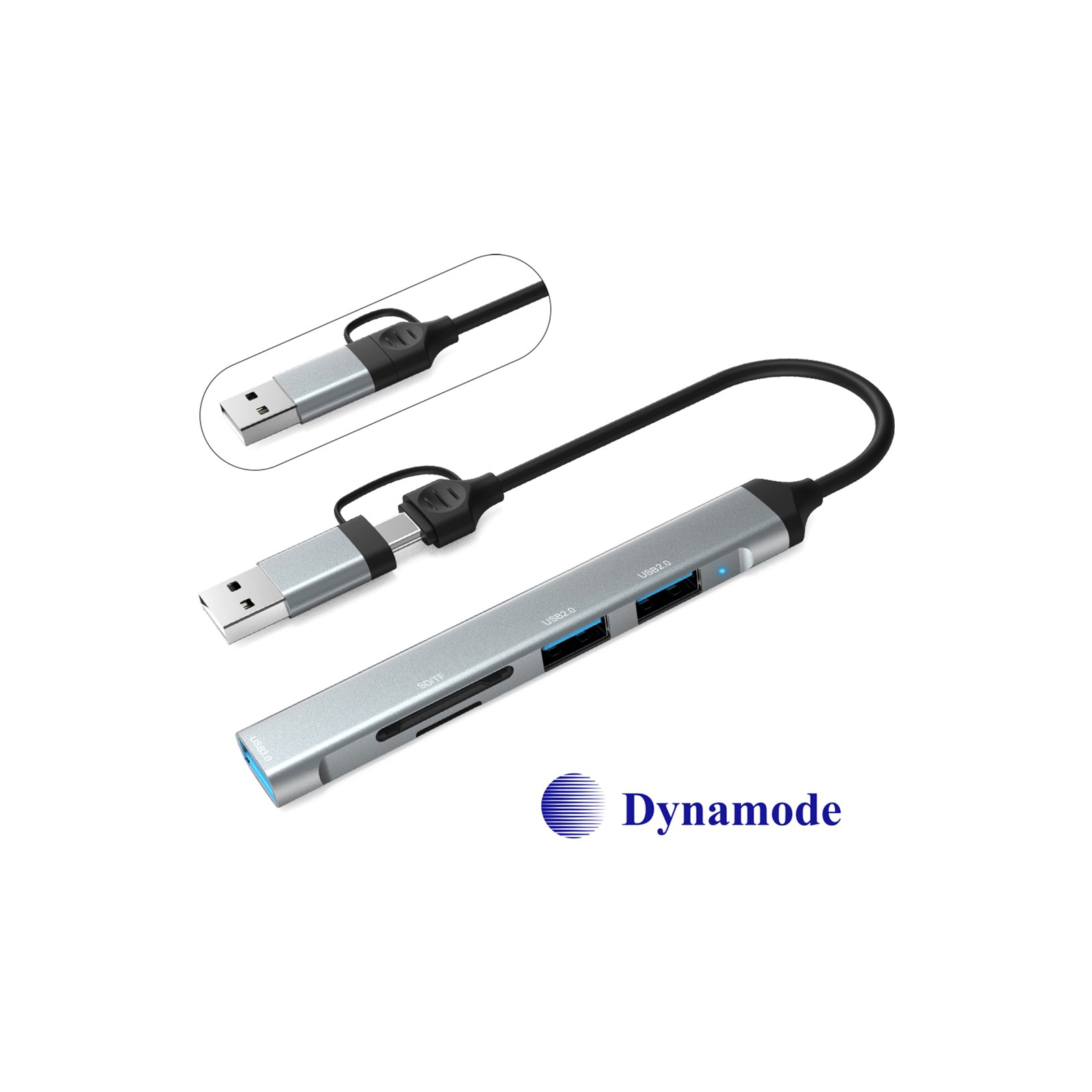 Концентратор Dynamode 5-in-1 USB Type-C/Type-A to 1хUSB3.0, 2xUSB 2.0, card-reader SD/MicroSD (DM-UH-514) зображення 4