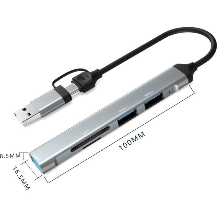 Концентратор Dynamode 5-in-1 USB Type-C/Type-A to 1хUSB3.0, 2xUSB 2.0, card-reader SD/MicroSD (DM-UH-514) зображення 6