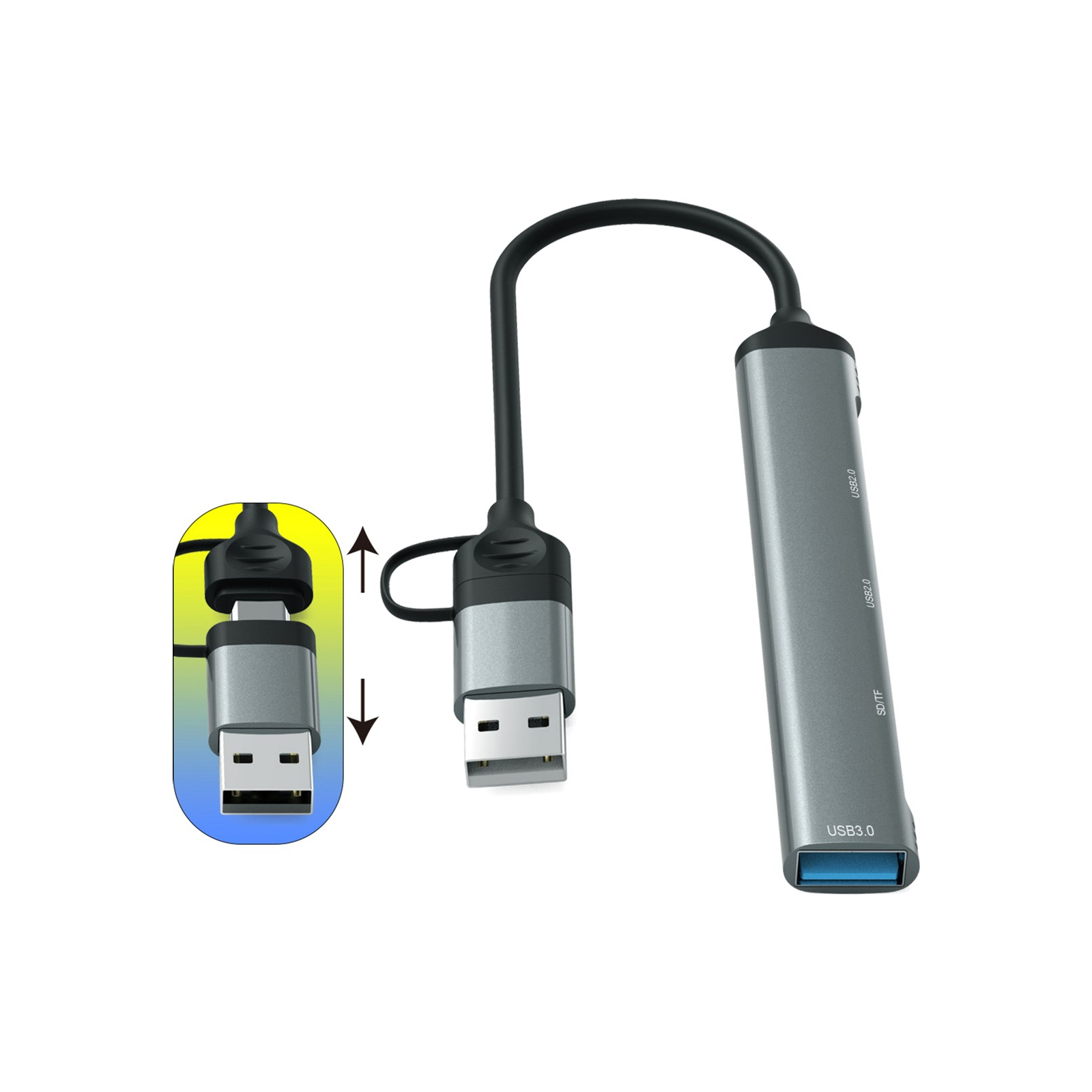 Концентратор Dynamode 5-in-1 USB Type-C/Type-A to 1хUSB3.0, 2xUSB 2.0, card-reader SD/MicroSD (DM-UH-514) зображення 6